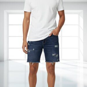 Old Navy Men’s Slim Built-In Flex Denim Shorts Size 40 Slim Dark Wash Distressed